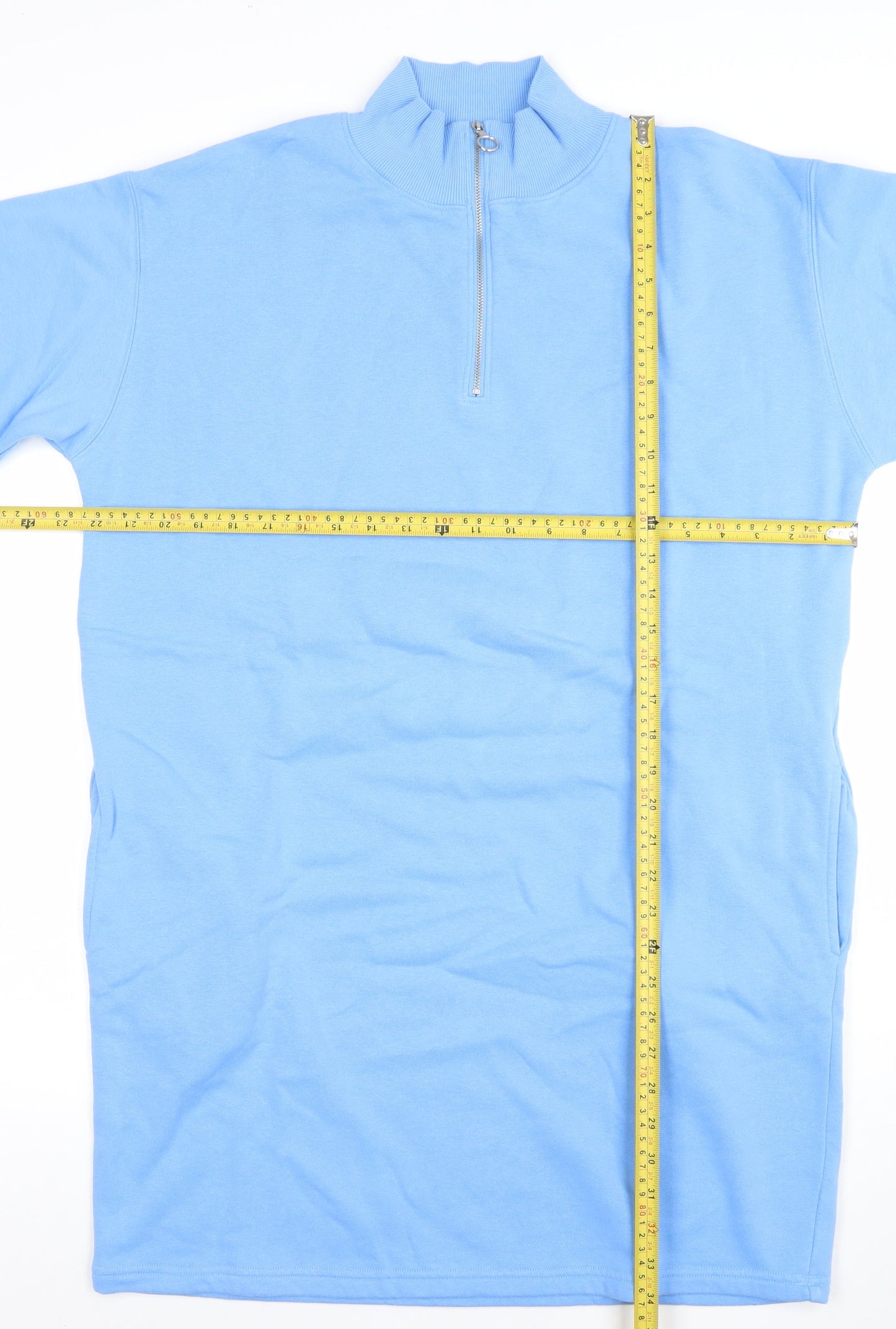 Marks and Spencer Women Blue Size 14 T-Shirt Dress with Zip Neck