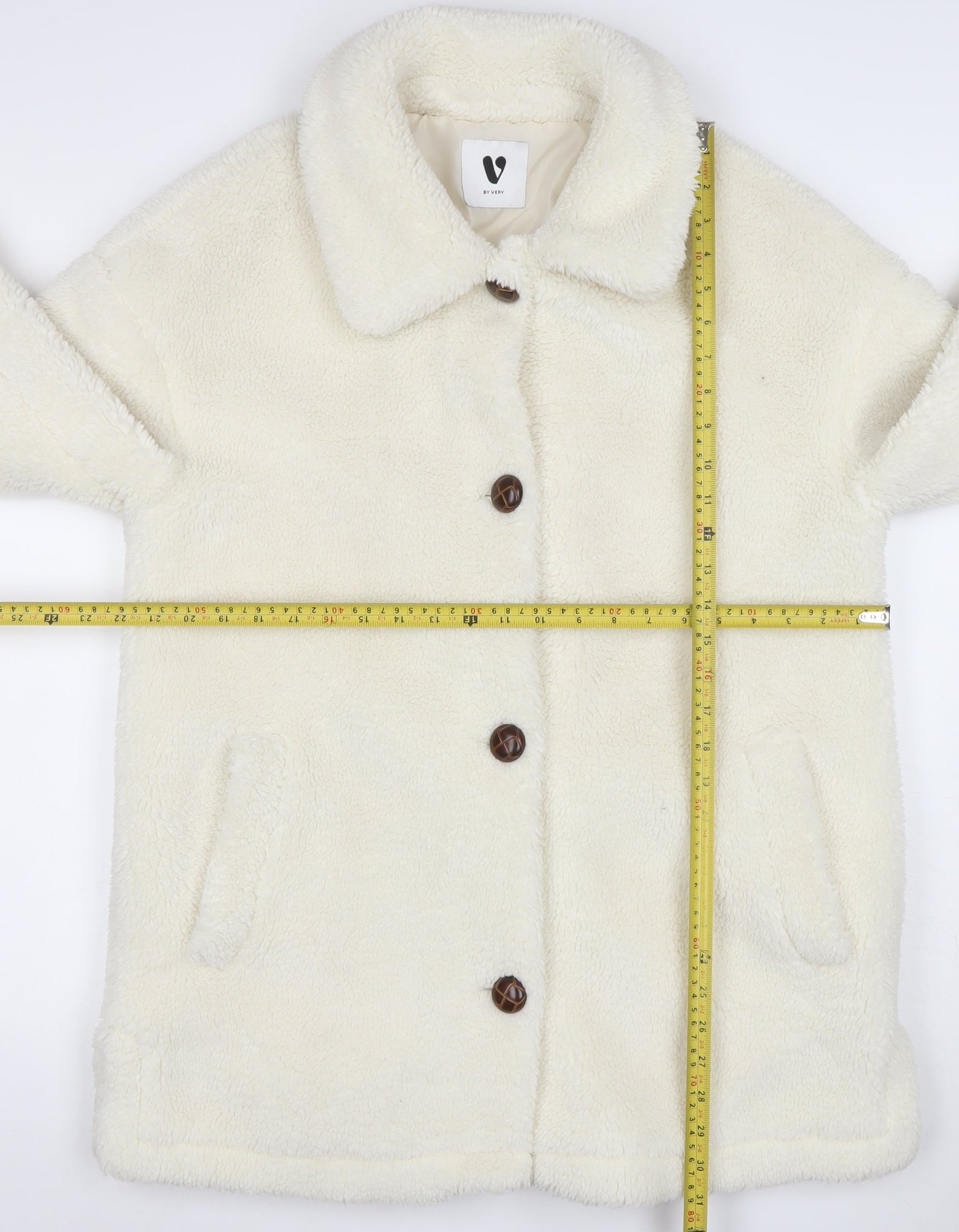 Very Women Ivory Fleece Button Coat Size 14 Winter Classic