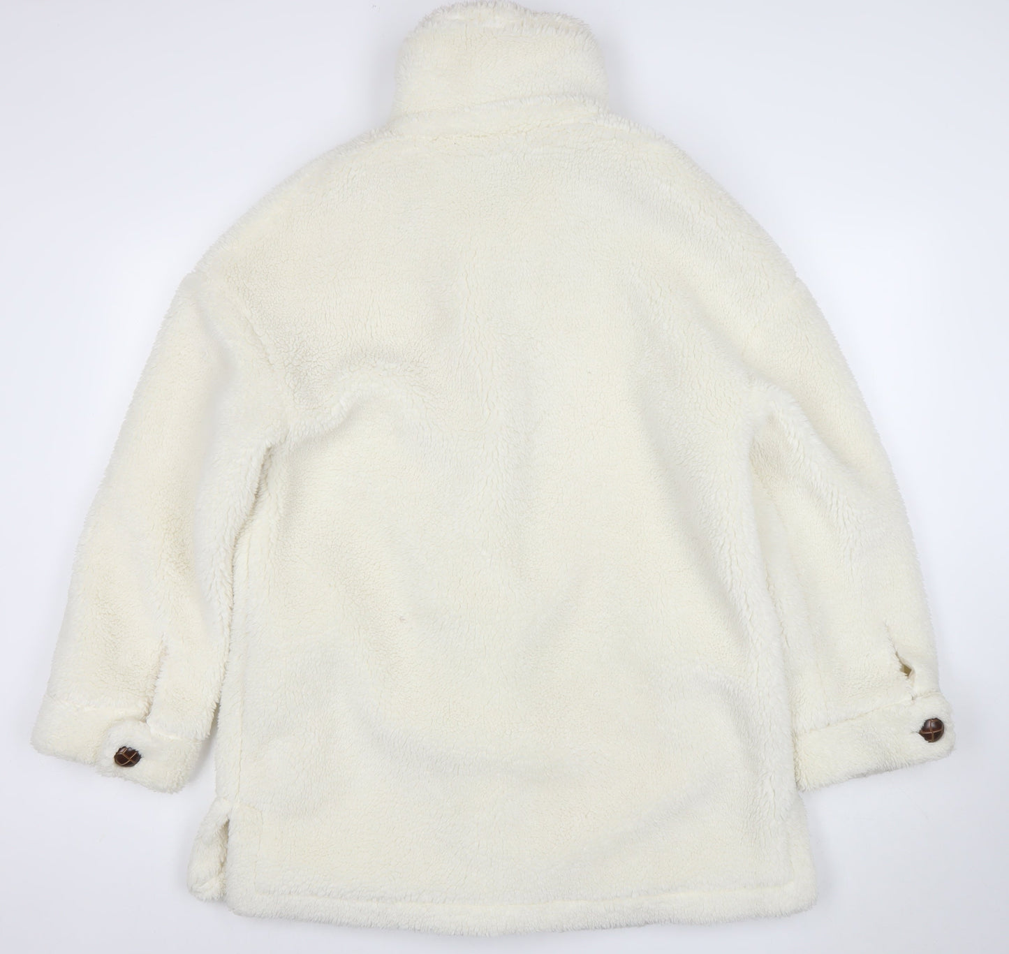 Very Women Ivory Fleece Button Coat Size 14 Winter Classic