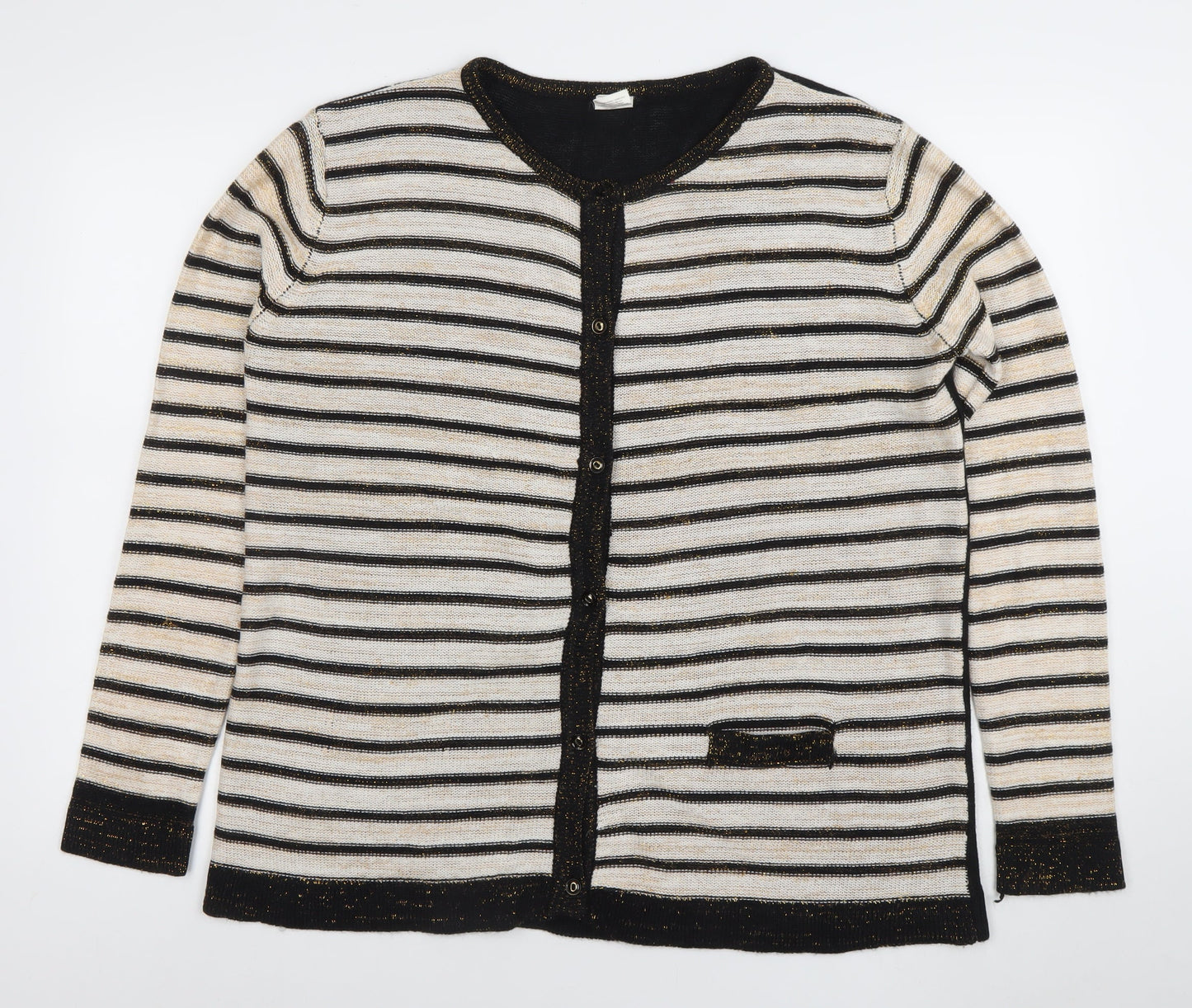 Anne de Lansey Women's Black Striped Cardigan XL Knit Long Sleeve