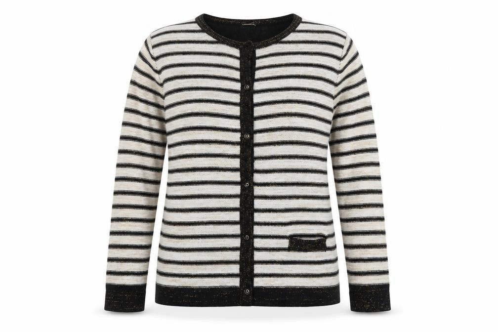 Anne de Lansey Women's Black Striped Cardigan XL Knit Long Sleeve