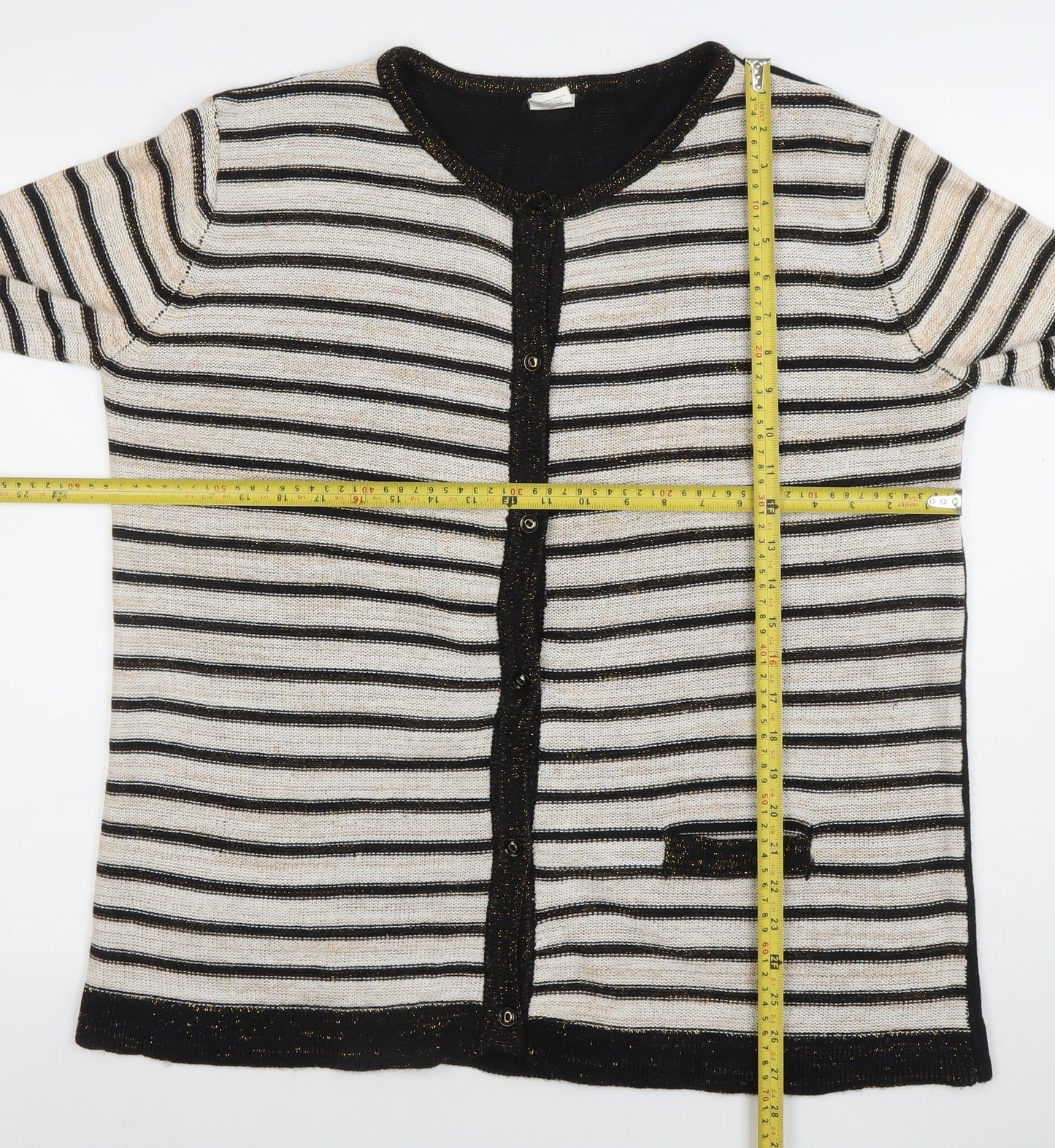 Anne de Lansey Women's Black Striped Cardigan XL Knit Long Sleeve