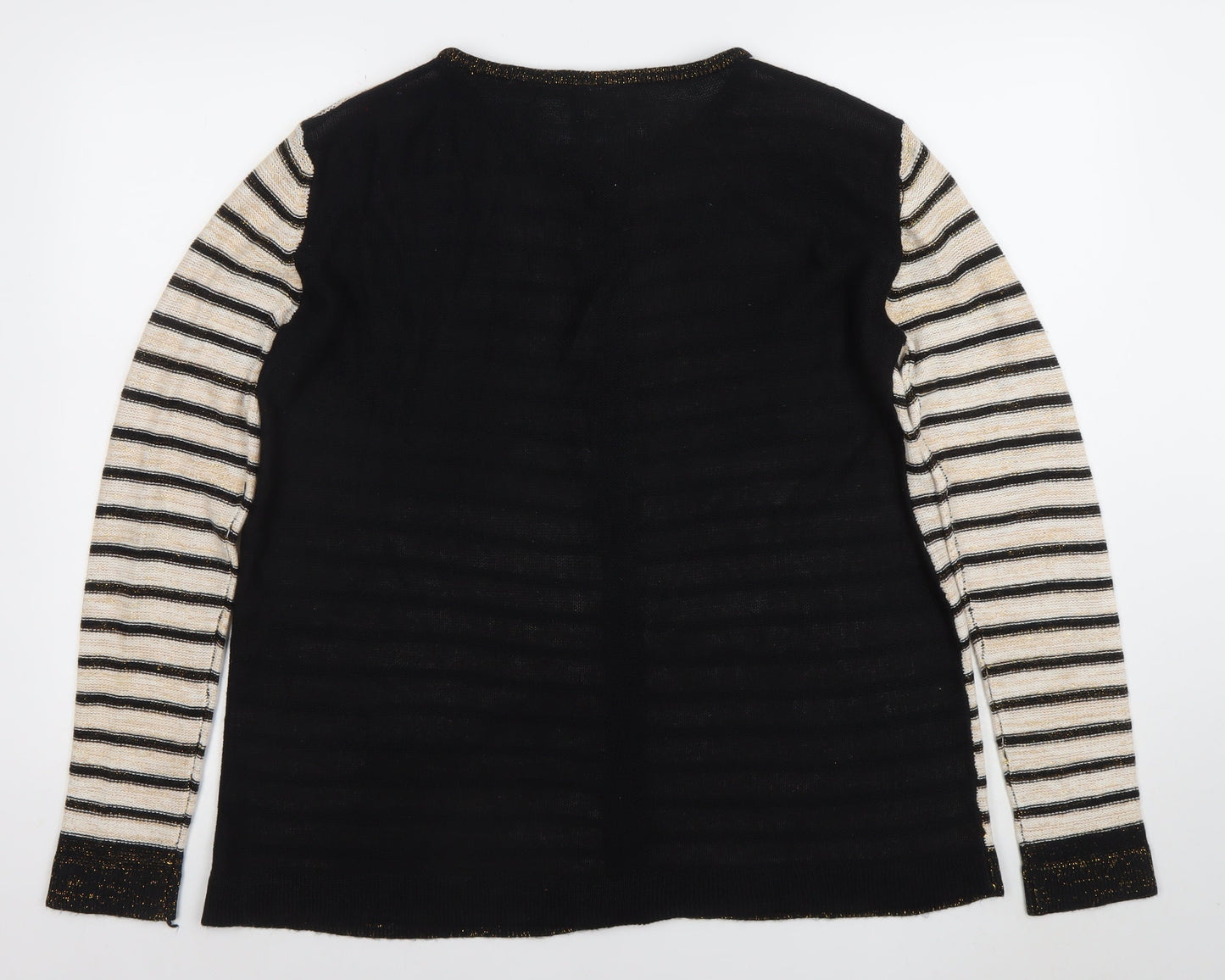Anne de Lansey Women's Black Striped Cardigan XL Knit Long Sleeve