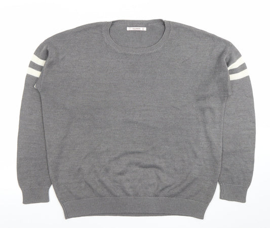 Pull&Bear Women Grey Crew Neck Long Sleeve Pullover Jumper Size 12