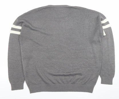 Pull&Bear Women Grey Crew Neck Long Sleeve Pullover Jumper Size 12