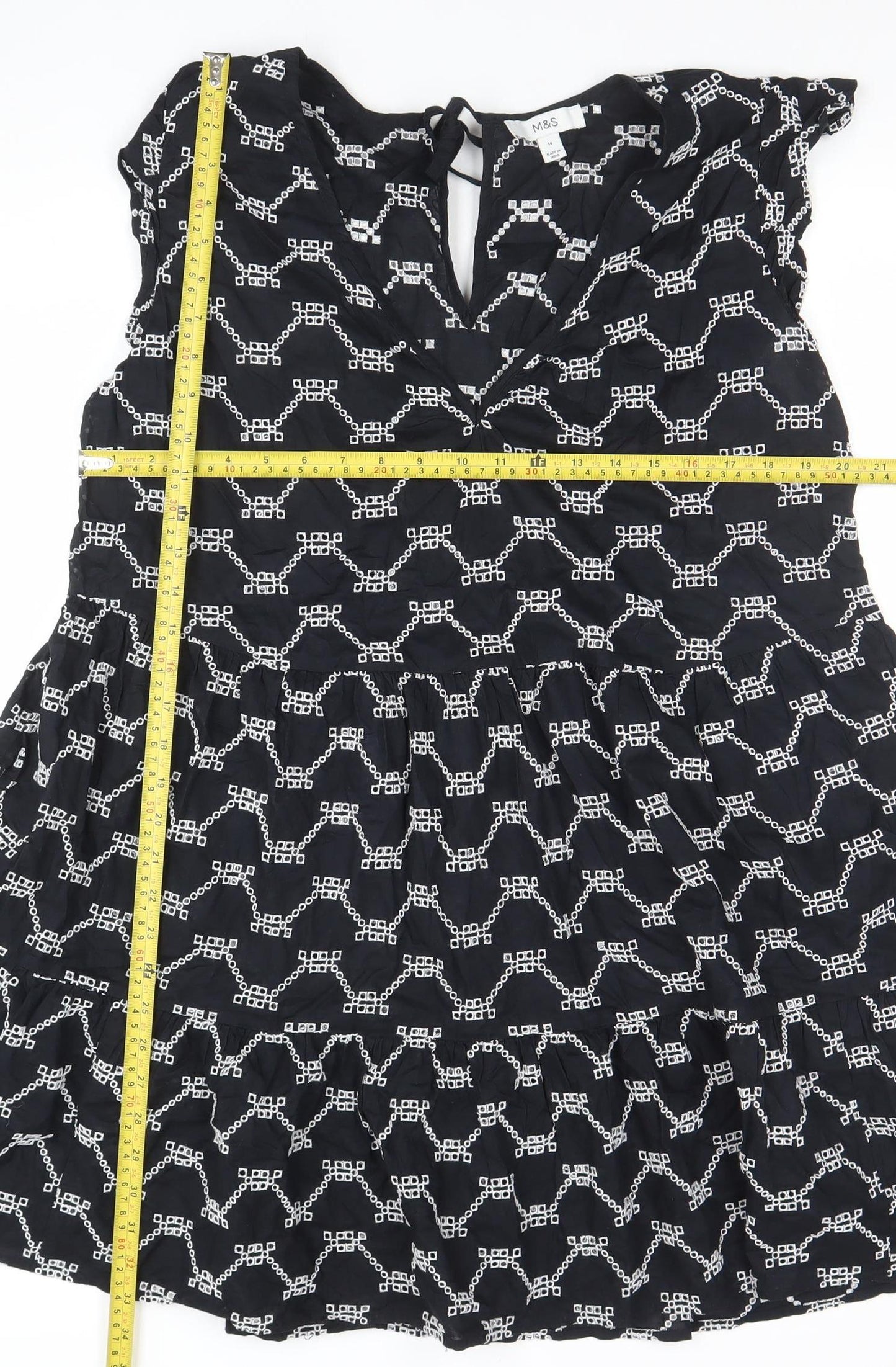 Marks and Spencer Women Black Size 14 Embroidered A-Line Dress