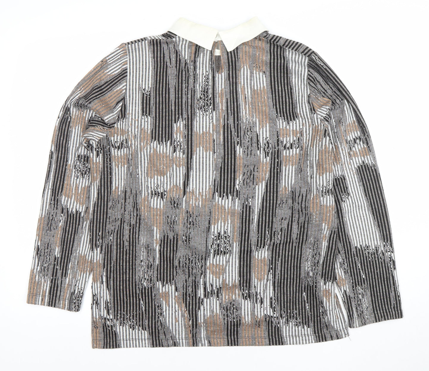 Sophie B Women’s Grey Collared Long Sleeve Striped Tunic Blouse Size 16