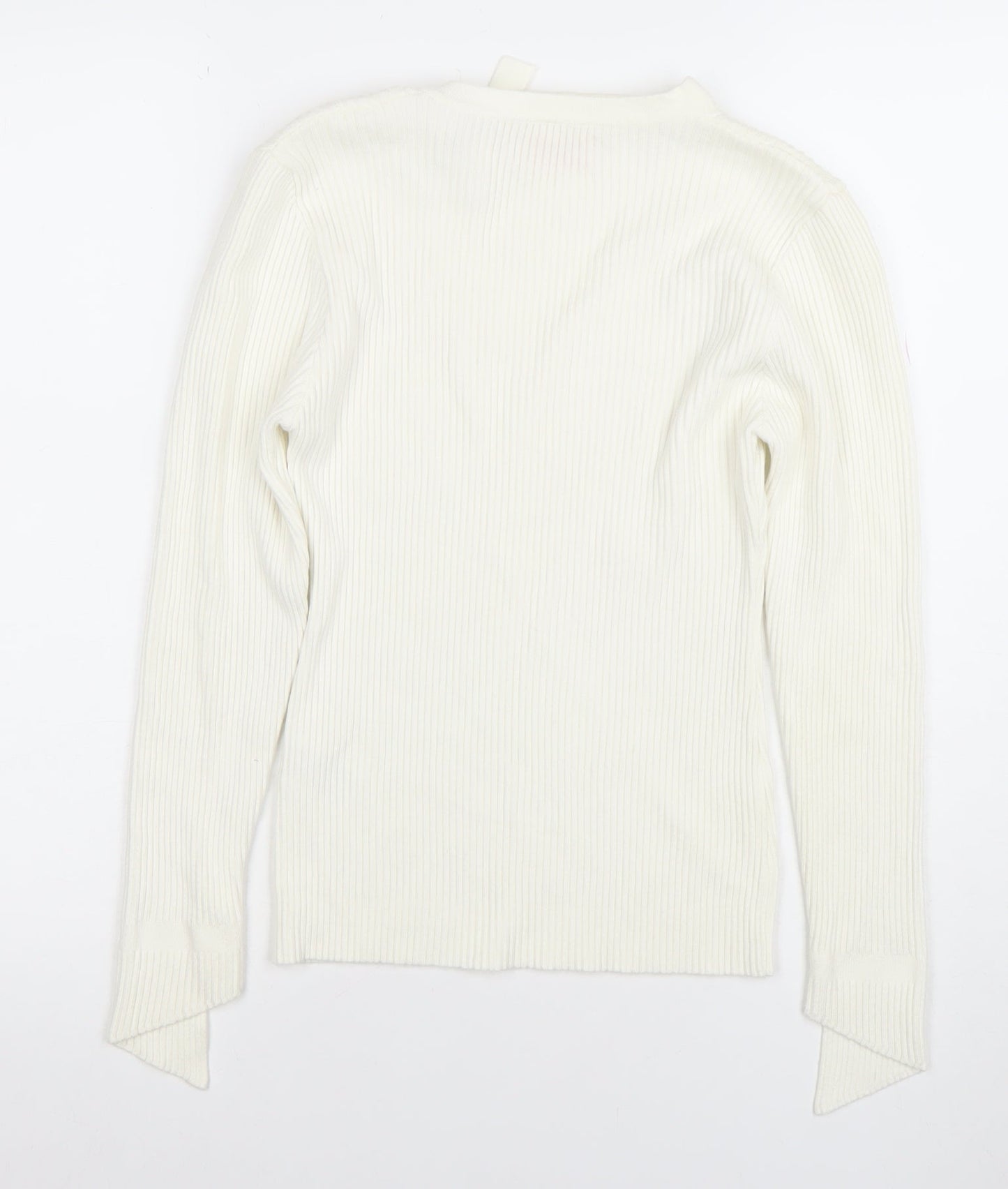 Pink Boutique Women Ivory V-Neck Ribbed Knit Long Sleeve Top Size L