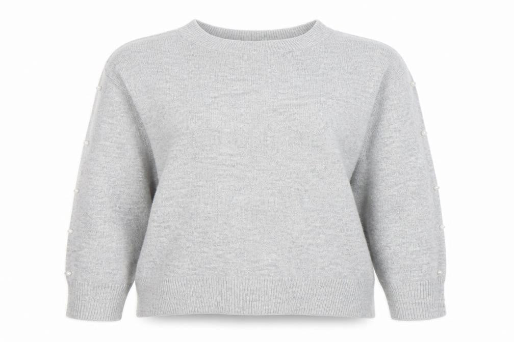 H&M Women's Grey Beaded Crew Neck Pullover Jumper Size S