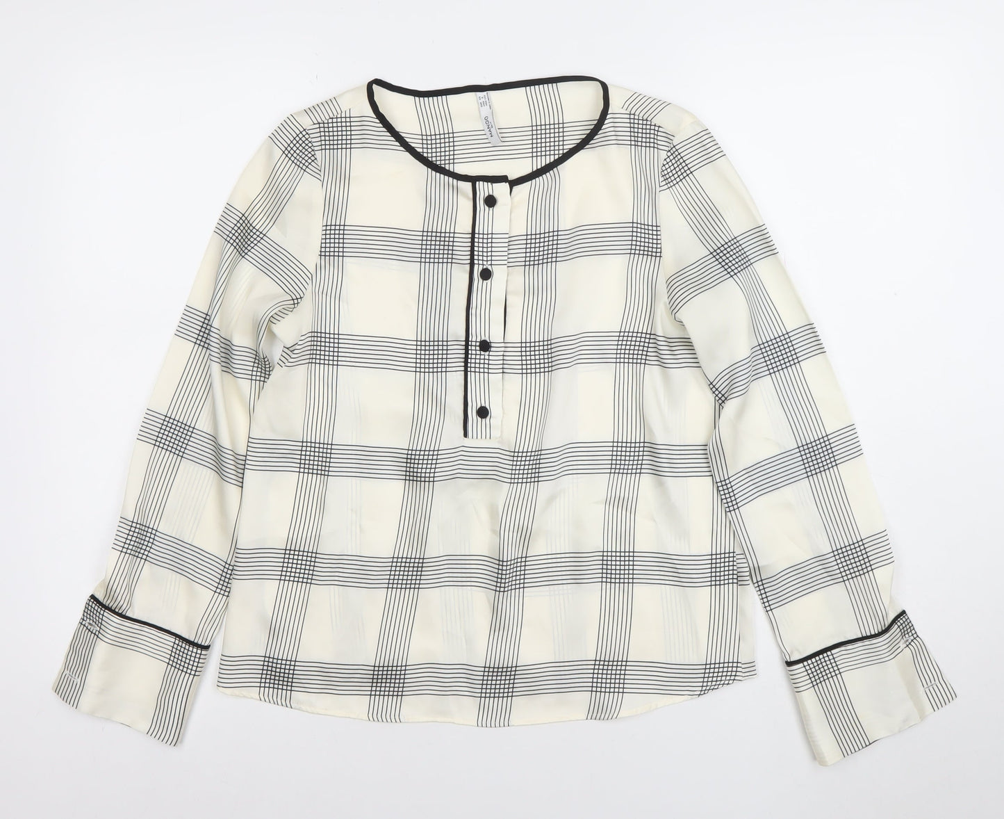 Mango Women’s White Checked Long Sleeve Blouse XS