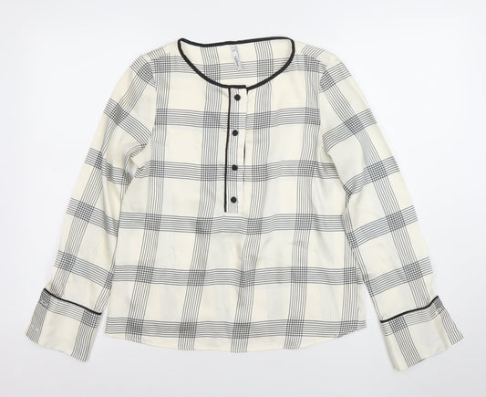 Mango Women’s White Checked Long Sleeve Blouse XS