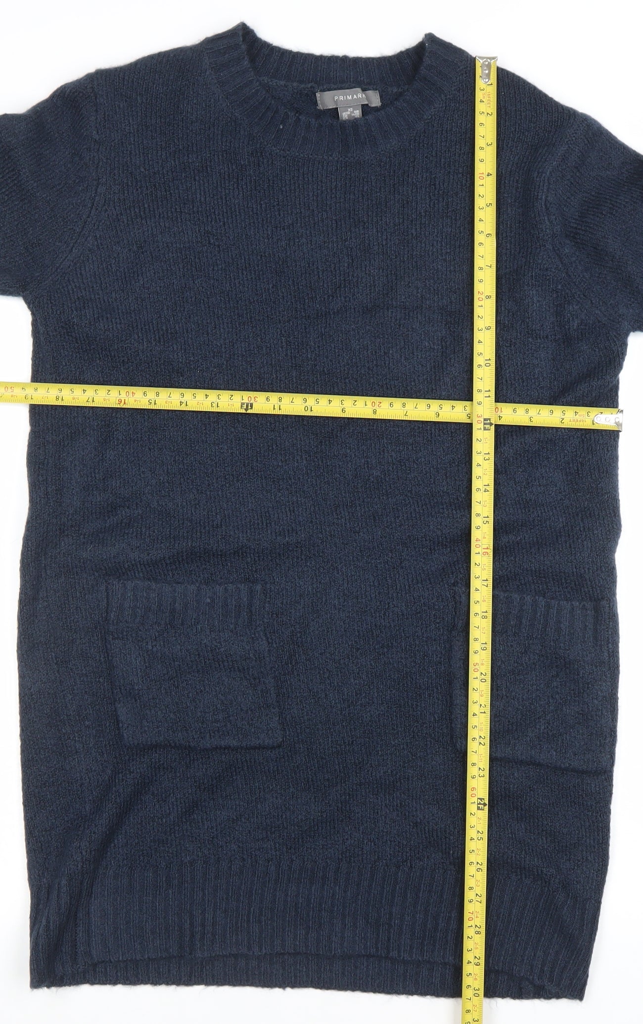 Primark Women’s Blue Knit Tunic Jumper XS Long Sleeve Crew Neck