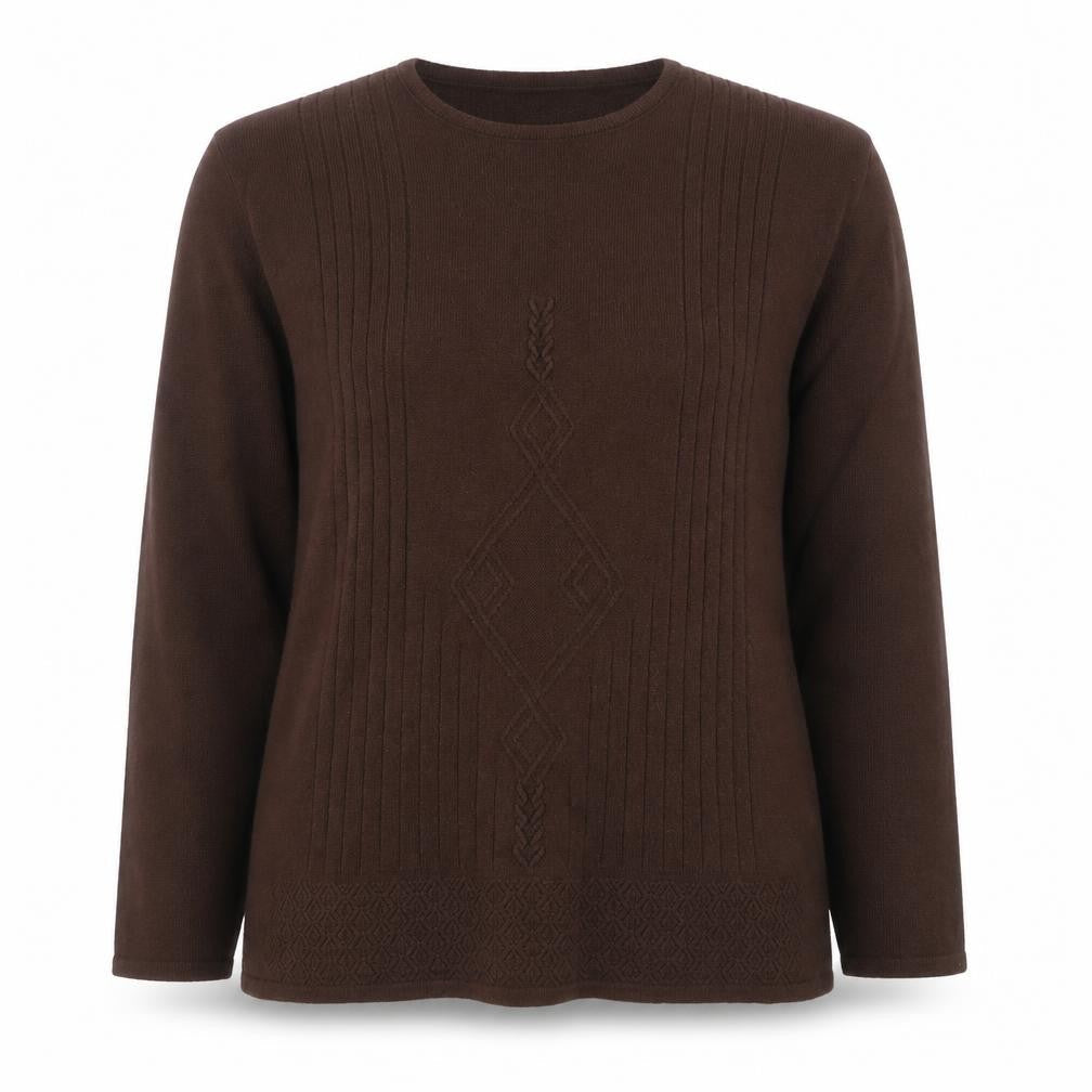 Ardic Women Brown Wool Blend Crew Neck Cable Knit Jumper L