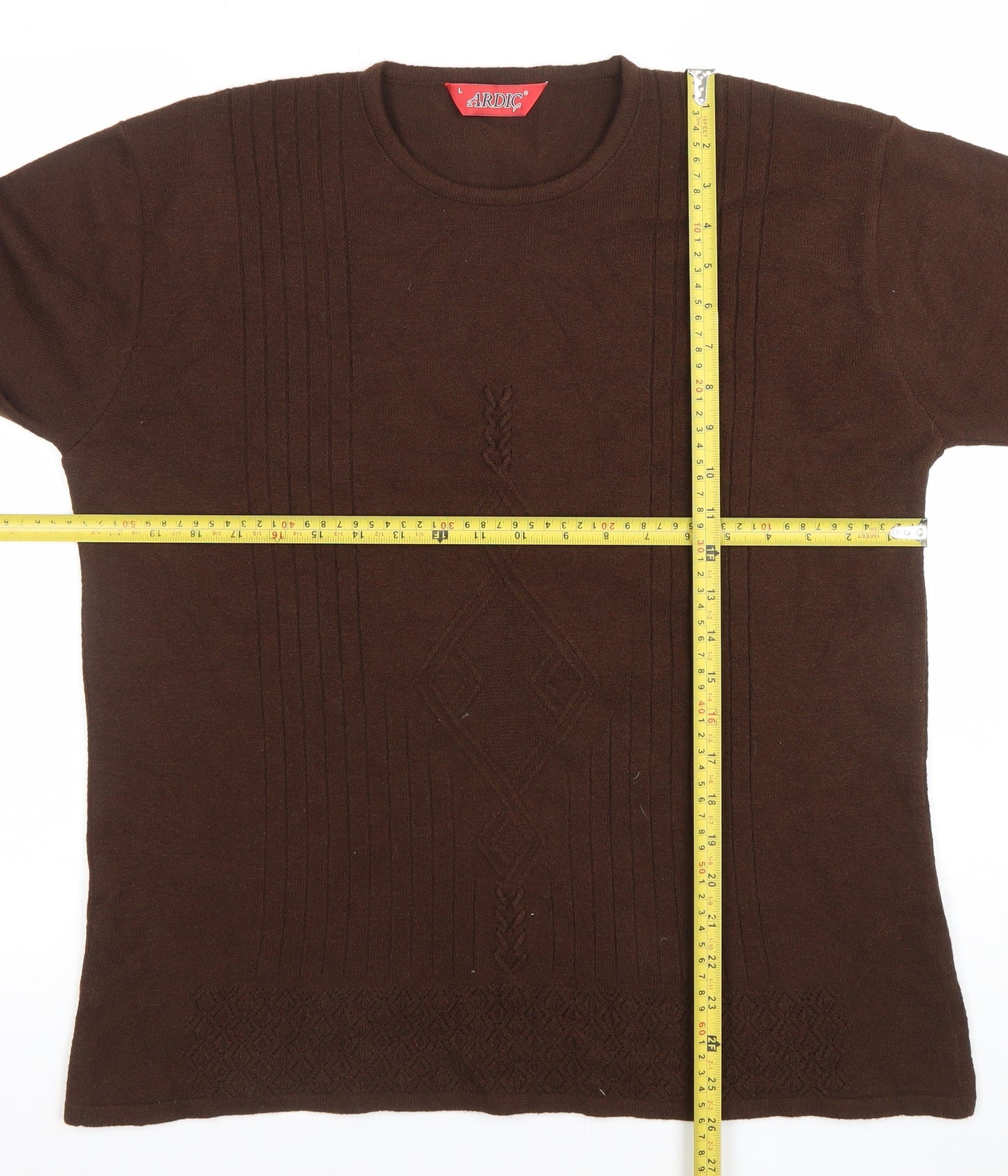 Ardic Women Brown Wool Blend Crew Neck Cable Knit Jumper L