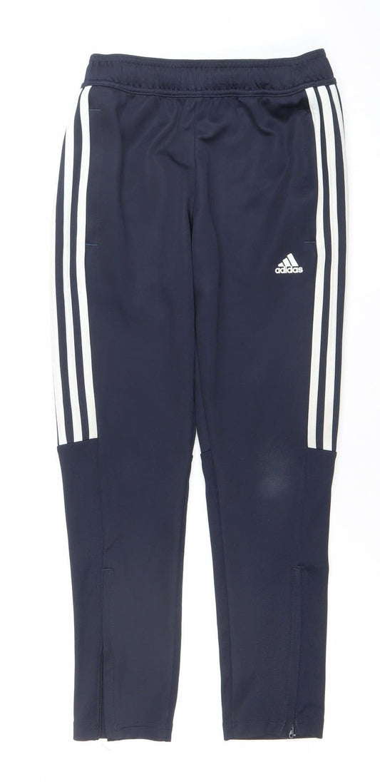 Adidas Boys Blue 9-10 Years Track Pants Tapered Fit Zip Pocket
