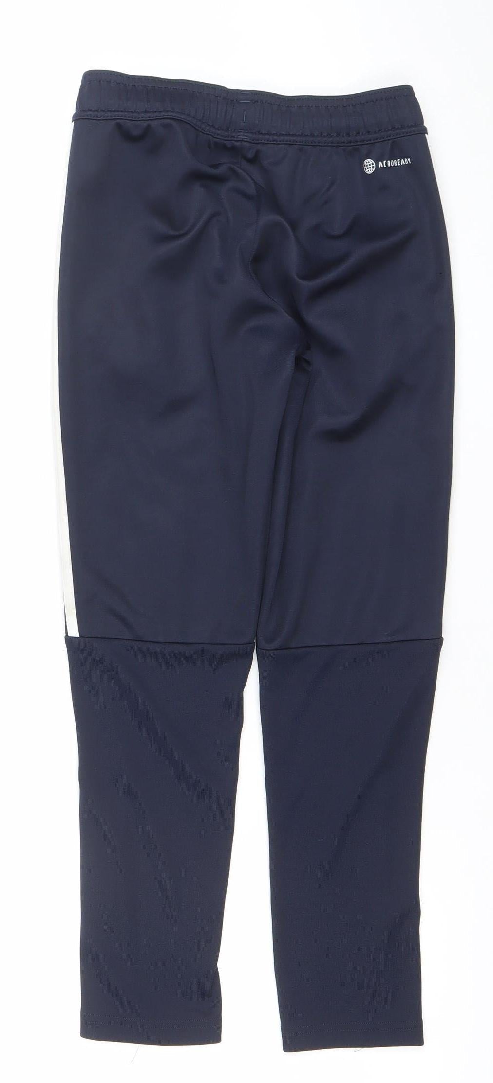 Adidas Boys Blue 9-10 Years Track Pants Tapered Fit Zip Pocket