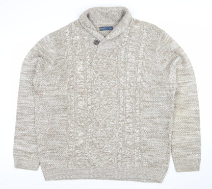 Additional front view of Easy Men's Beige 2XL Cable-Knit Collared jumper