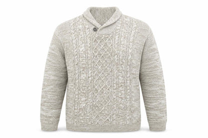 Front view of Easy Men's Beige 2XL Cable-Knit Collared jumper