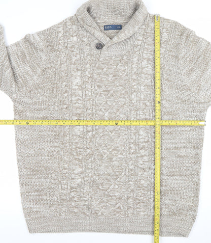 Back view of Easy Men's Beige 2XL Cable-Knit Collared jumper
