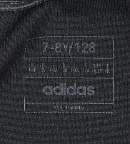 Adidas Boys Black Full Zip Hoodie 7-8 Years Polyester Sportswear