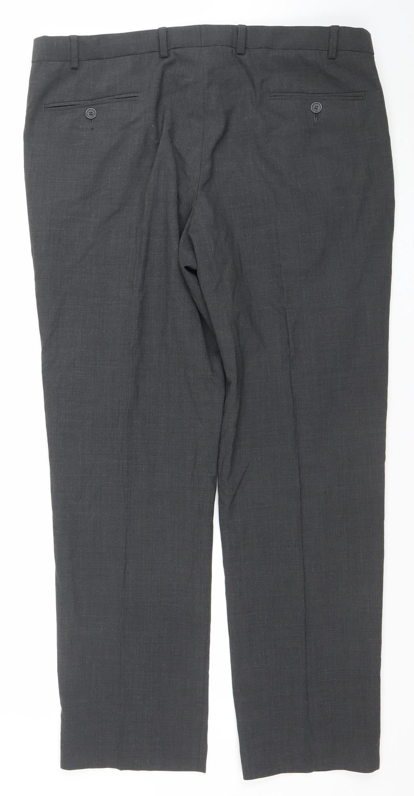 Marks and Spencer Men’s Grey Wool Blend Regular Fit Dress Trousers 38x31