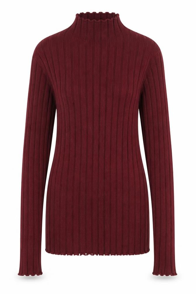 Abollria Women's Red Mock Neck Ribbed Knit Jumper Size M