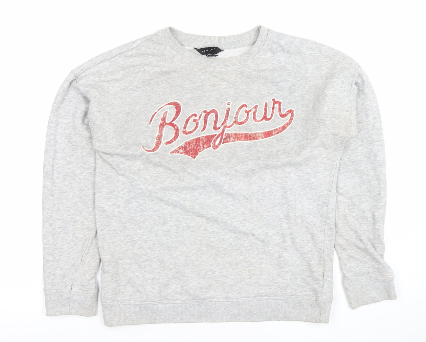 New Look Women Grey Bonjour Print Pullover Sweatshirt Size 10