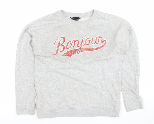 New Look Women Grey Bonjour Print Pullover Sweatshirt Size 10