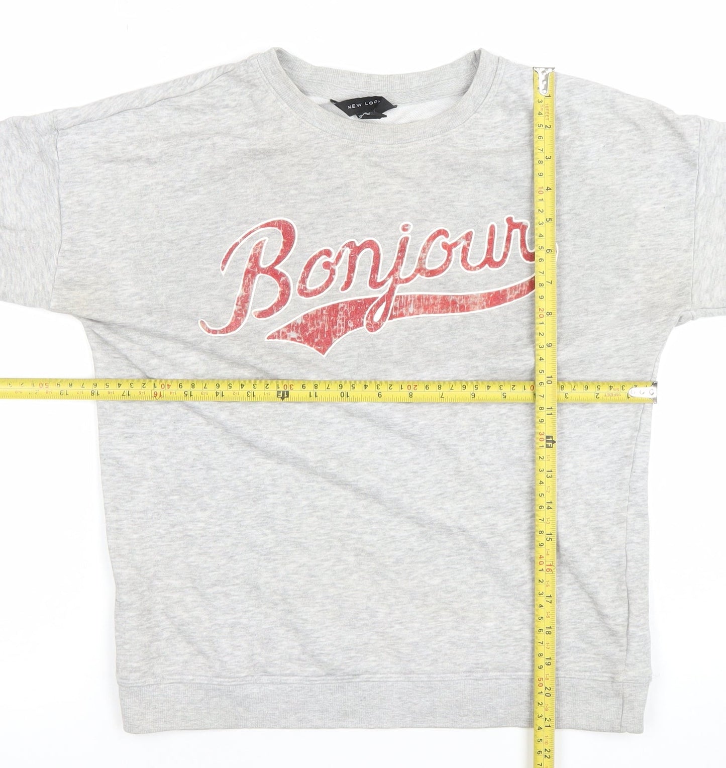 New Look Women Grey Bonjour Print Pullover Sweatshirt Size 10