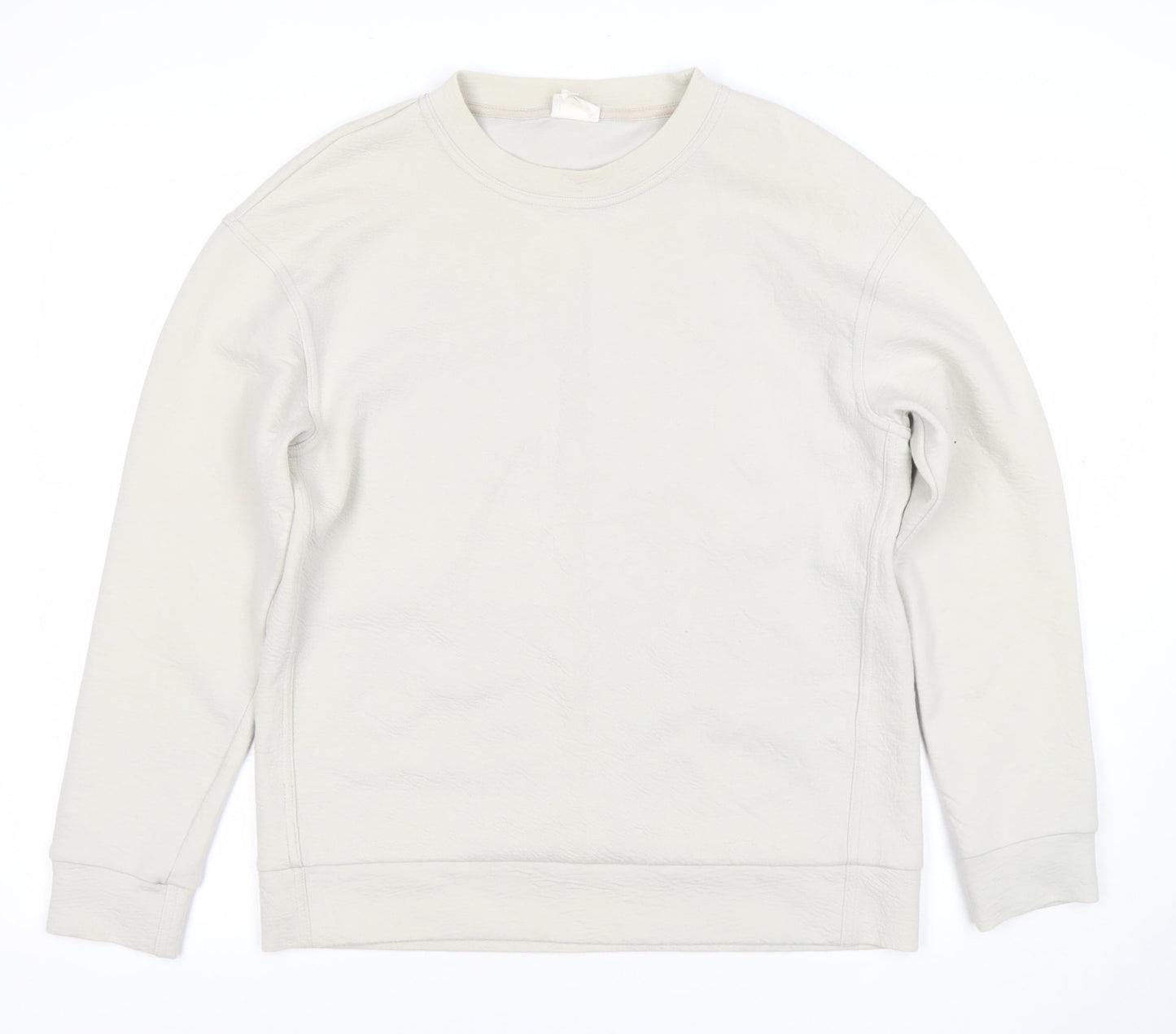 H&M Men Beige Cotton Blend Crew Neck Sweatshirt Size S