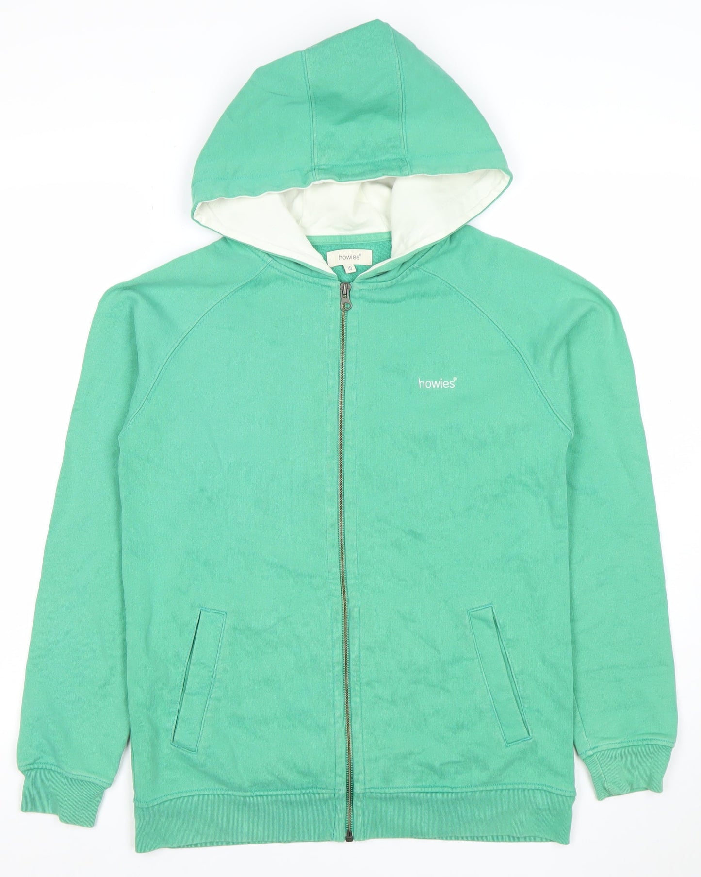 Howies Womens Green Full Zip Hoodie Size 10 Cotton Blend Casual