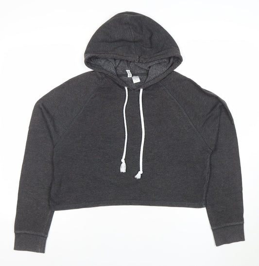 H&M Divided Womens Dark Grey Cropped Pullover Hoodie Size 12 M