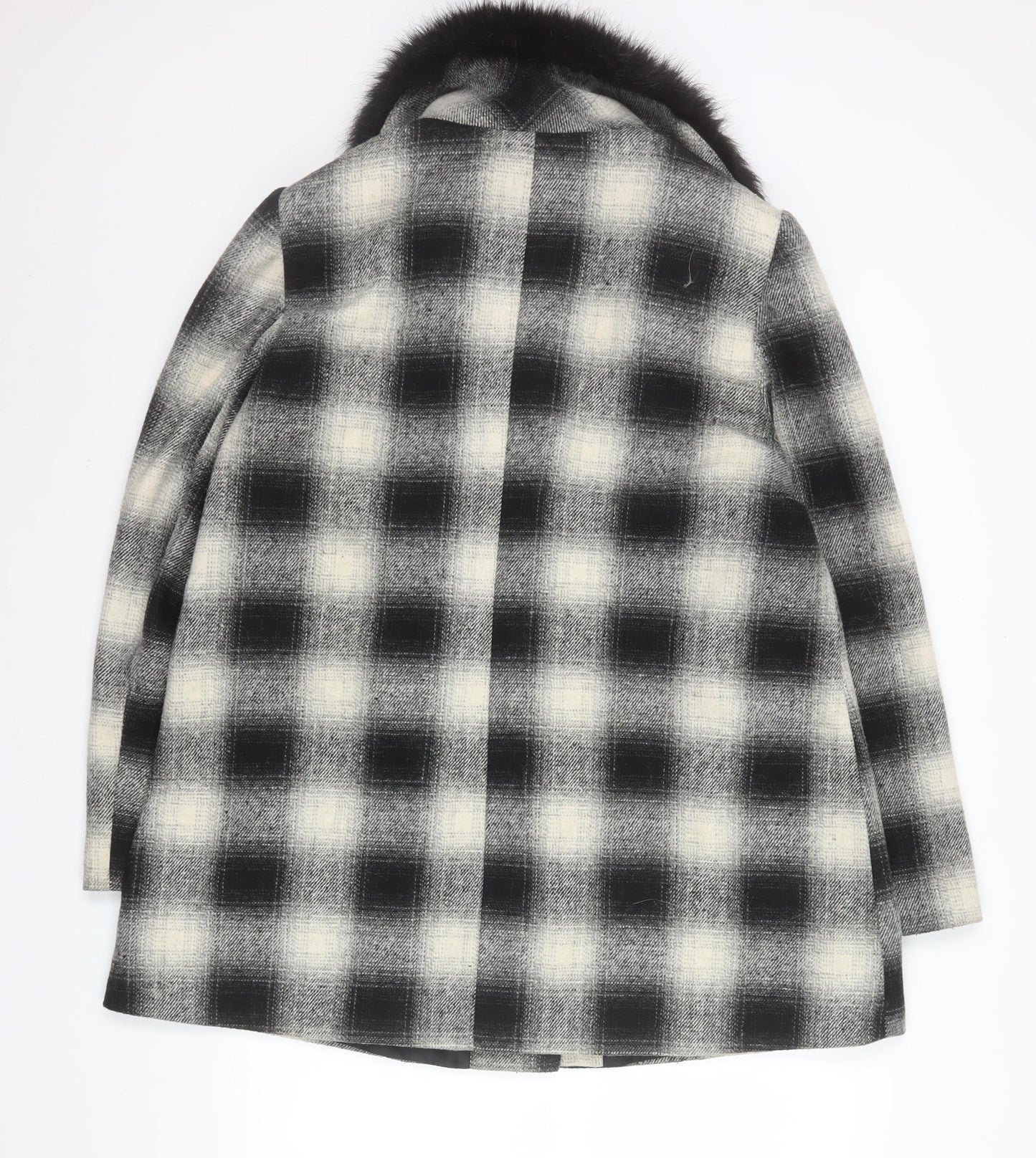 George Women’s Black Check Faux Fur Collar Mid-Length Coat Size 18