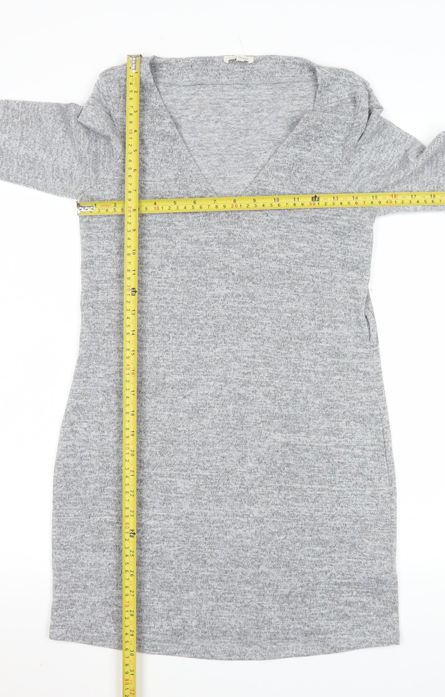River Island Women’s Grey V-Neck Long Sleeve Knit Tunic Top UK 6