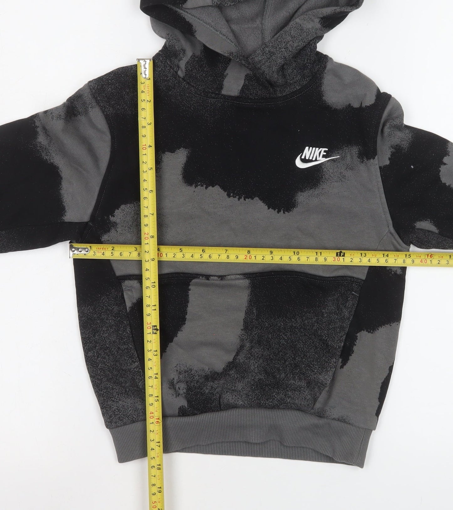 Nike Boys Black Grey Pullover Hoodie Small 128-137cm Cotton Blend