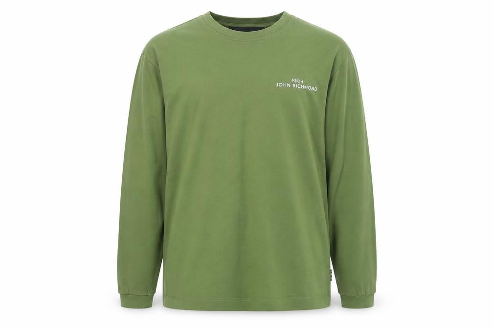 John Richmond Men's Green Long Sleeve Cotton Crew Neck Top Size L