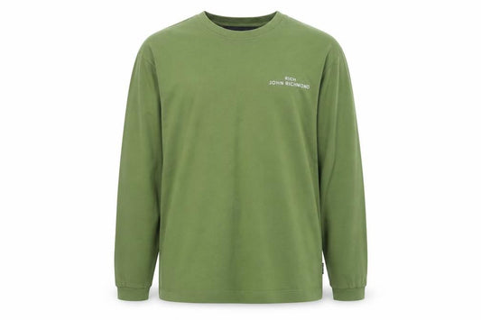 John Richmond Men's Green Long Sleeve Cotton Crew Neck Top Size L