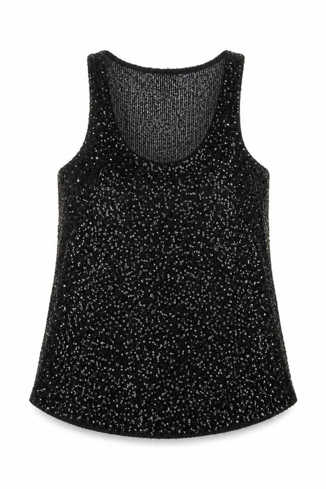 River Island Women's Black Sequin Camisole Tank Top Size 14