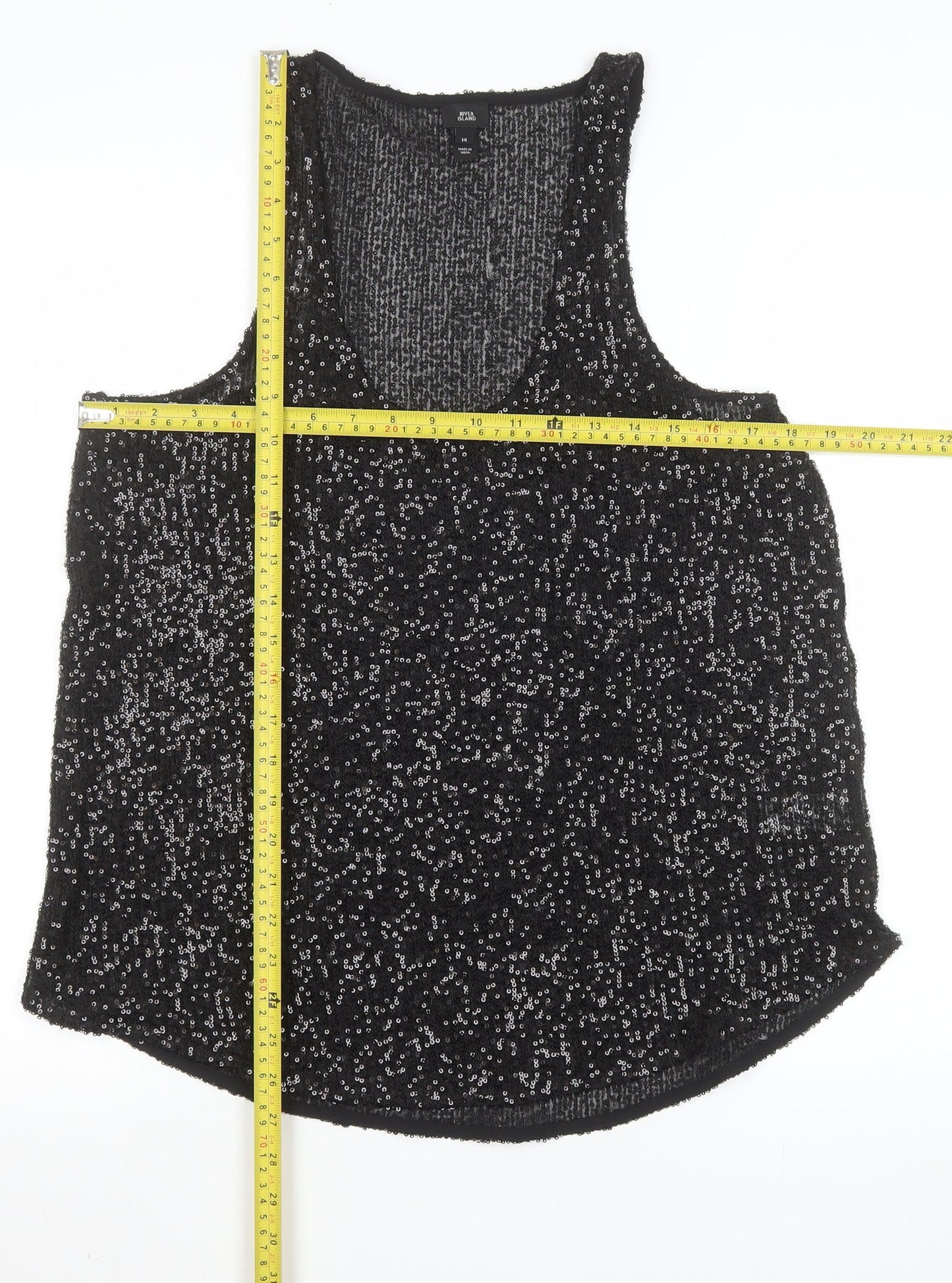 River Island Women's Black Sequin Camisole Tank Top Size 14