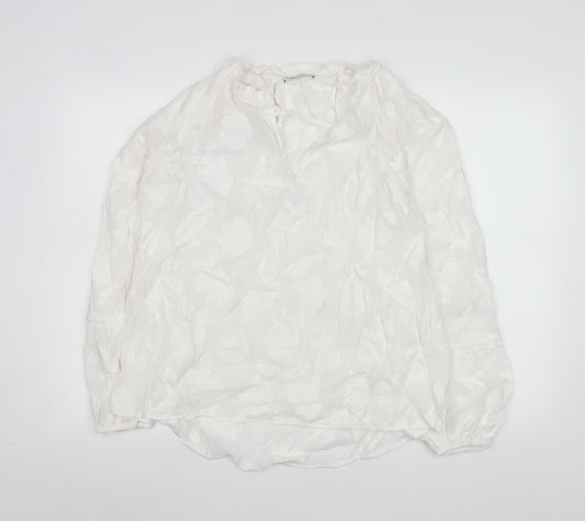 Gallery Women’s White Floral Tunic Blouse Size 16 Viscose Long Sleeve