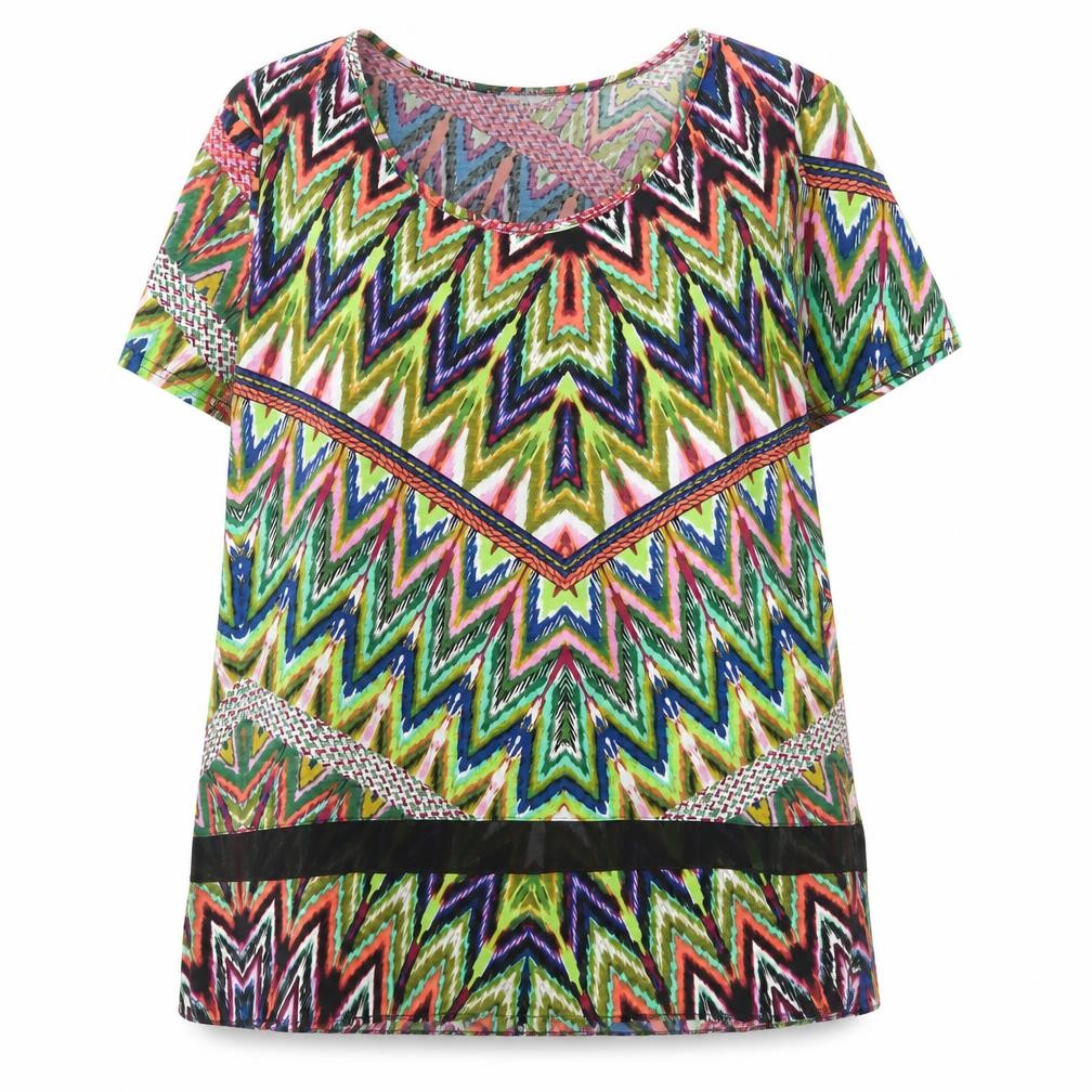 Kate Lilly Women’s Multicoloured Geometric Short Sleeve T-Shirt Size 14