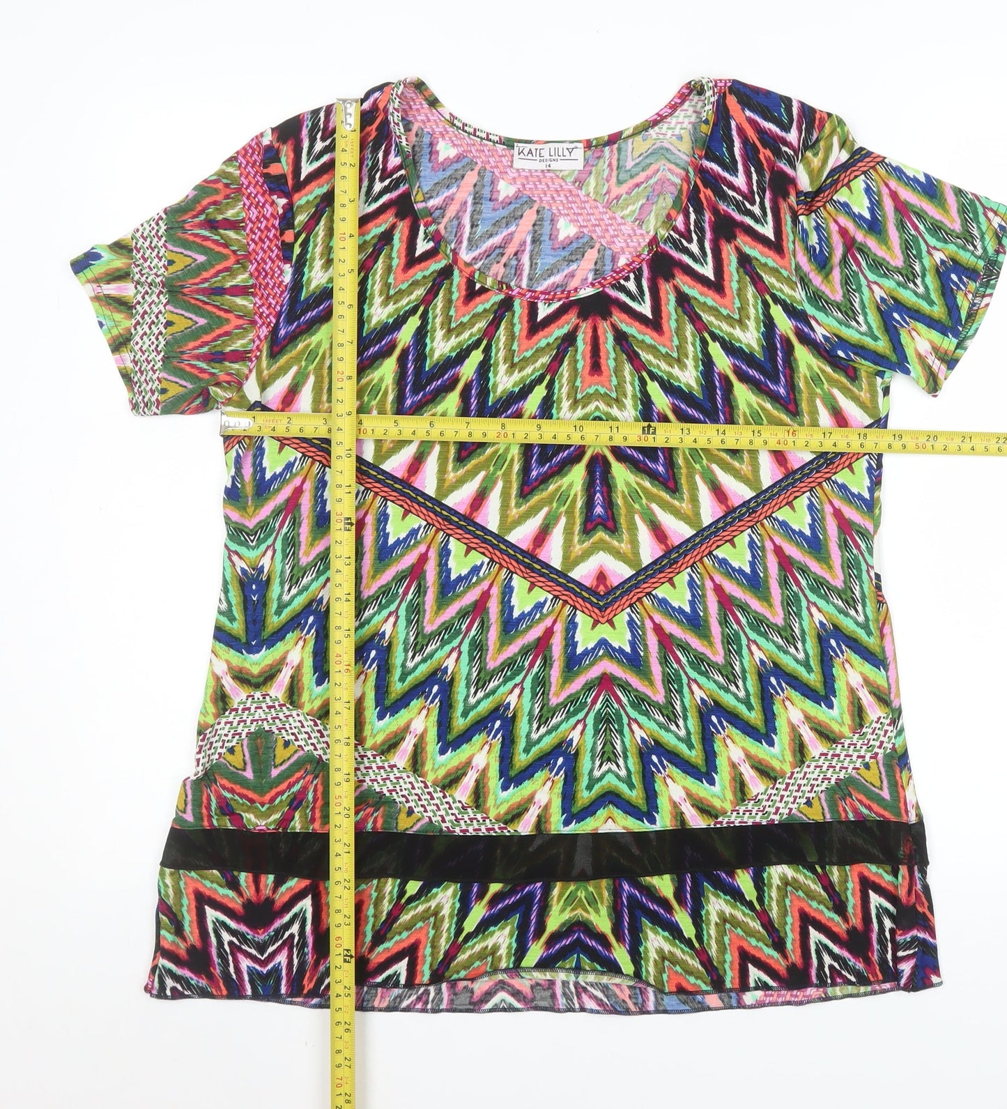 Kate Lilly Women’s Multicoloured Geometric Short Sleeve T-Shirt Size 14