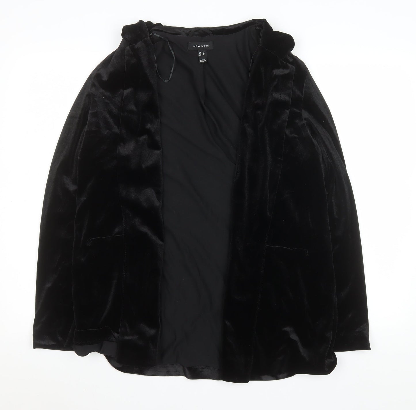 New Look Women Black Velvet Blazer UK 14 Regular Fit Mid-Length