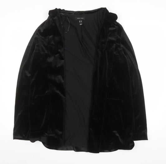 New Look Women Black Velvet Blazer UK 14 Regular Fit Mid-Length