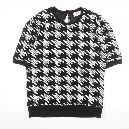 Savida Womens Black White Geometric Short Sleeve Top Size 12