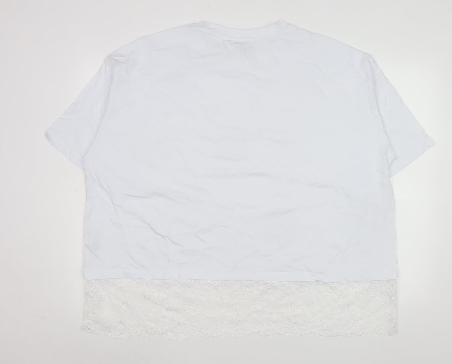 ASOS DESIGN Women’s White Lace Hem Short Sleeve Cotton T-Shirt Size L 16-18