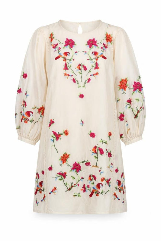 Zara Women Ivory Embroidered Floral Shift Dress Size 8