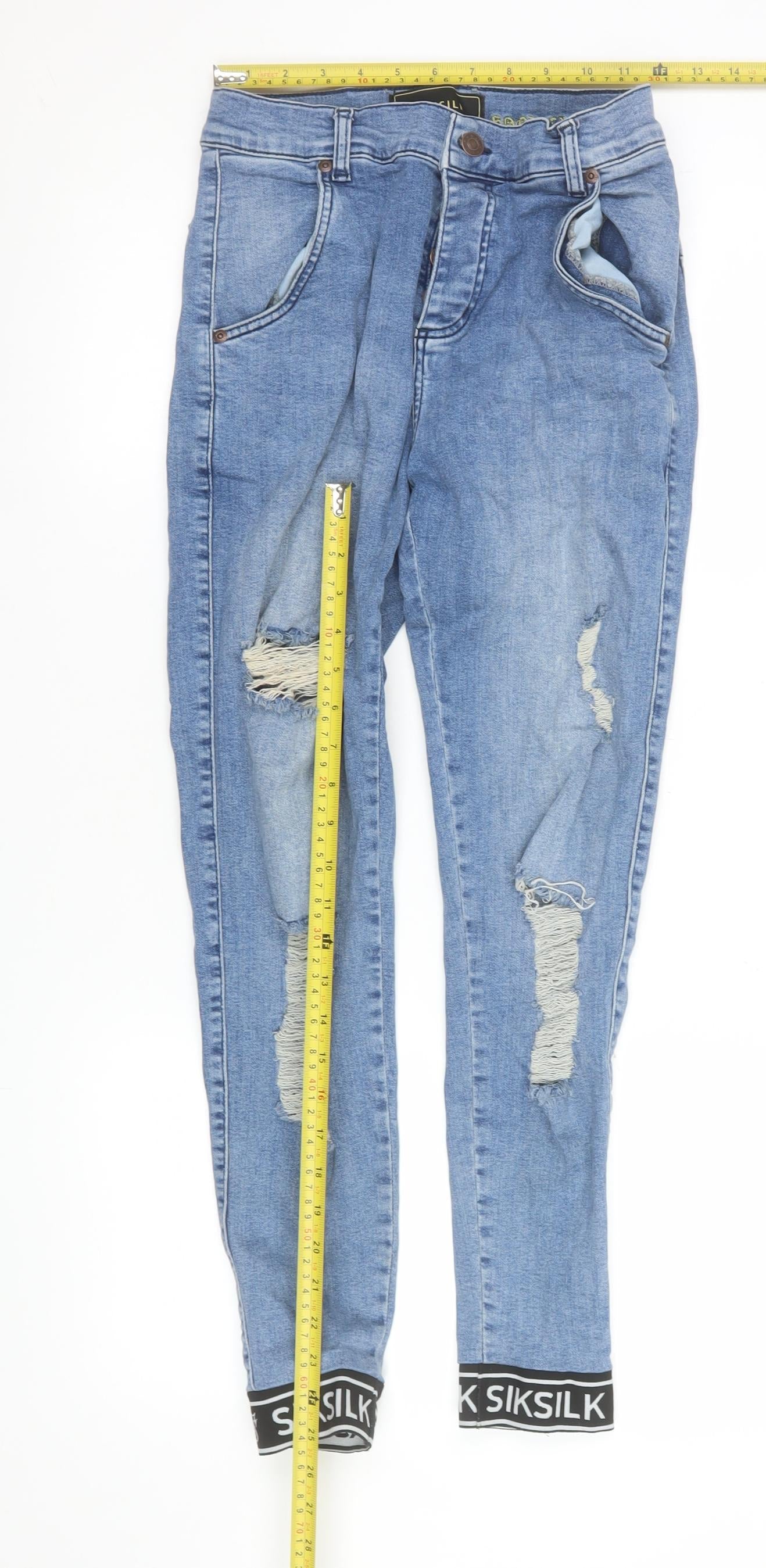 SikSilk Men's Blue Distressed Skinny Jeans Size S