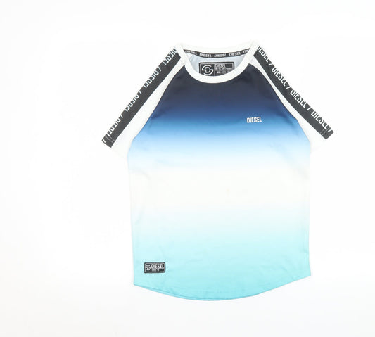 Diesel Boys Blue Gradient Short Sleeve T-Shirt 9-10 Years Casual Logo Tee