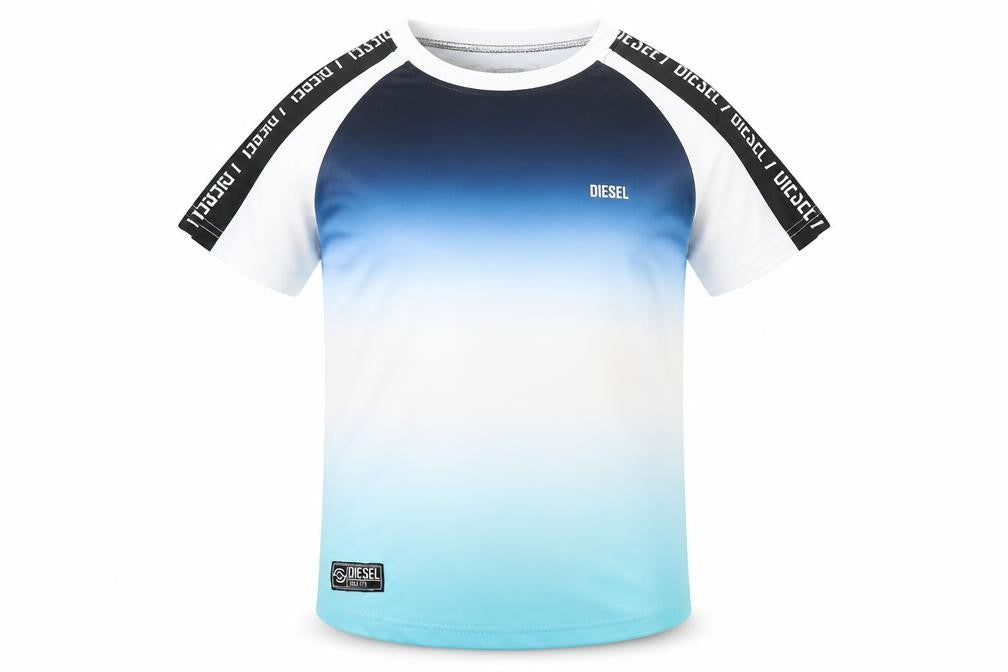 Diesel Boys Blue Gradient Short Sleeve T-Shirt 9-10 Years Casual Logo Tee